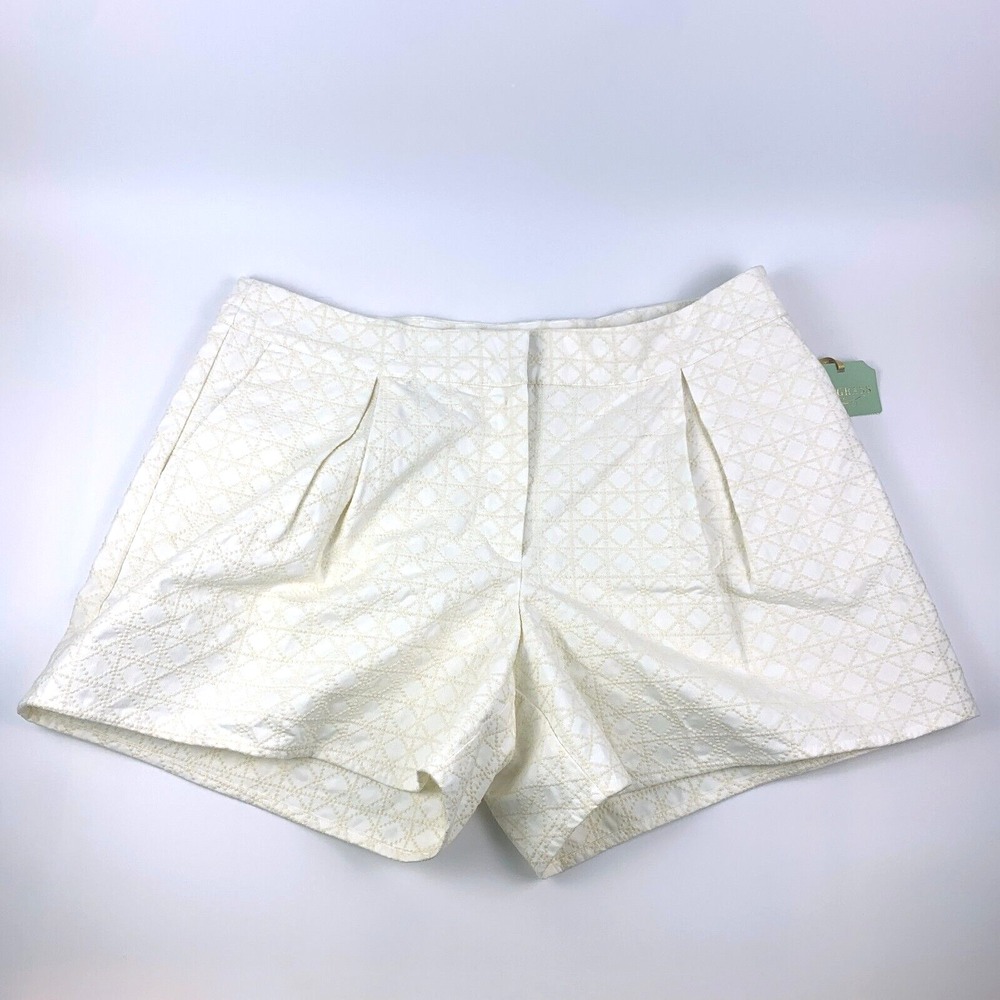 Rye Grass White Aqua Embroidered Shorts‎ Cream White Womens Sz 16W